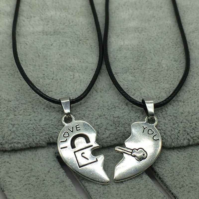 Maya's Grace Two Pieces Heart Couple Matching Necklaces - Silver Pair