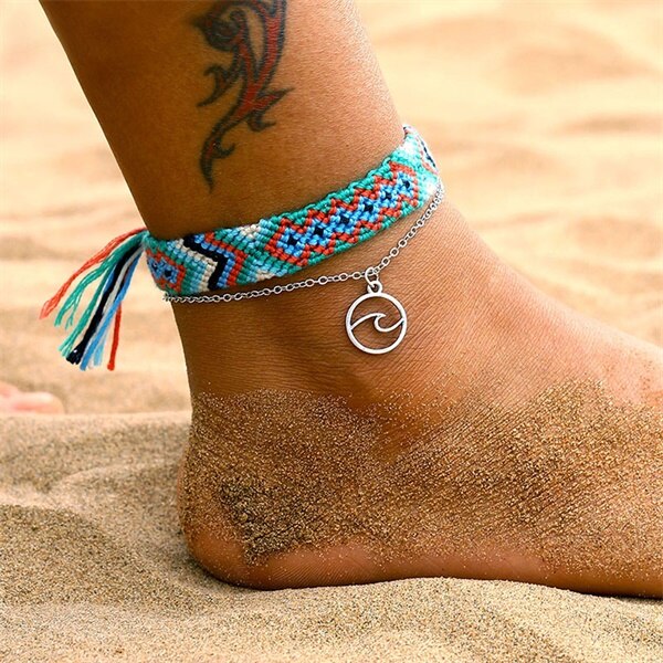 FAMSHIN Bohemian Wave Anklets For Women 2020 New Handmade Cotton Anklet Bracelets Fashion DIY Female Beach Foot Jewelry Gifts