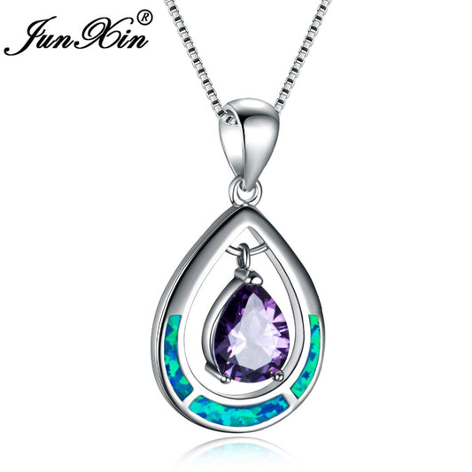 Sterling Silver Filled Blue Fire Opal Necklace