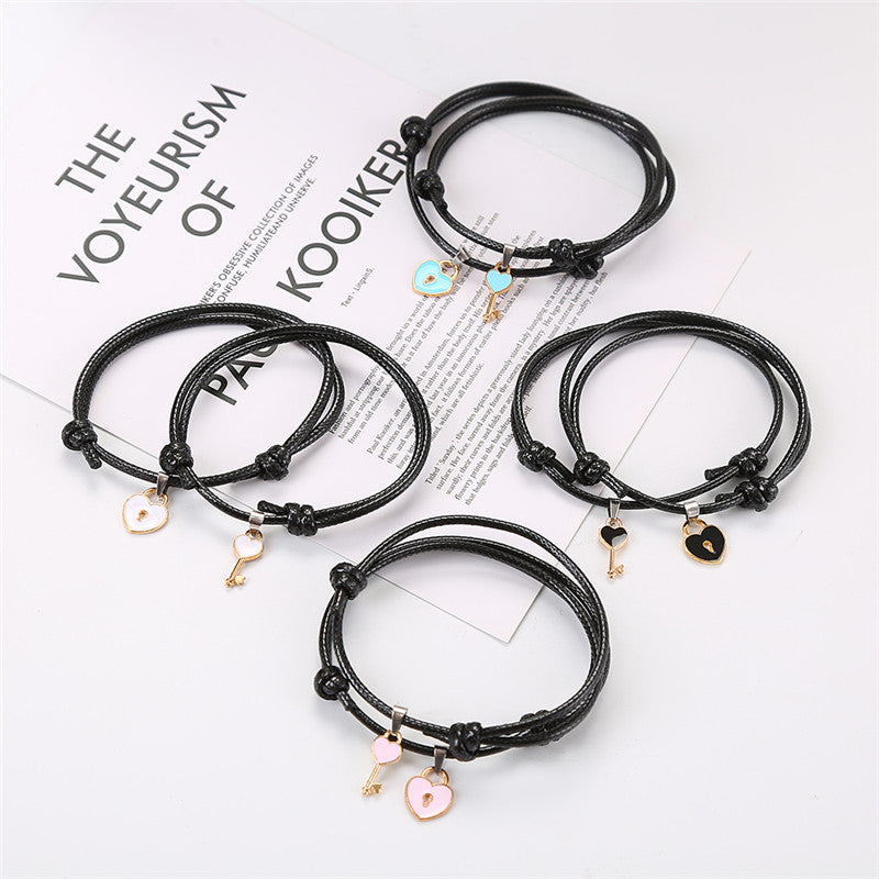 New Couple Bracelet newest Alloy Key Heart Lock