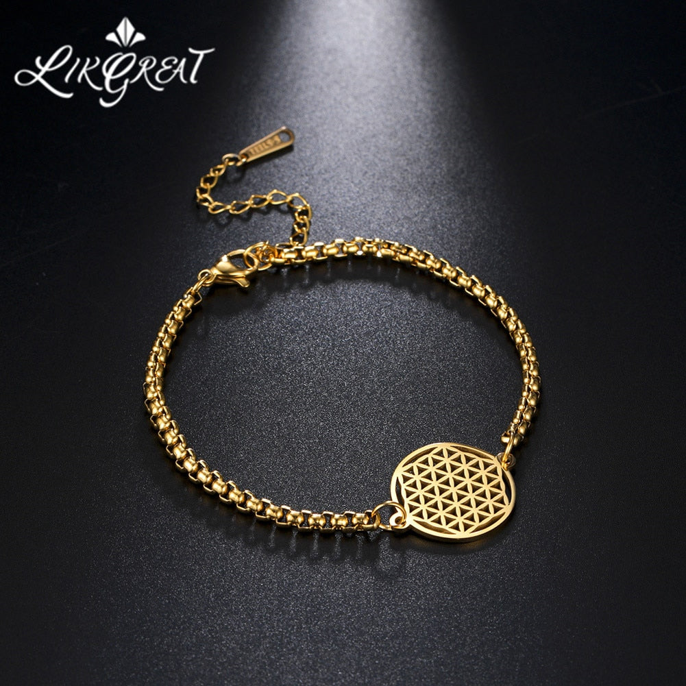 Flower of Life Round Stainless Steel Bracelet